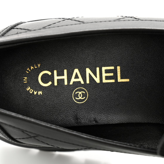 CHANEL Calfskin Quilted CC Mocassin Loafers 41 Black 1565356