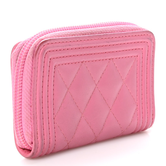 CHANEL Calfskin Quilted Boy Zip Around Coin Purse Wallet