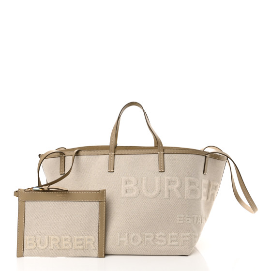 BURBERRY Cotton Canvas Mini Logo Horseferry Tote Bag Off