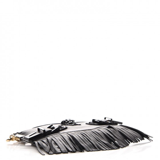 VERSACE Calfskin Palazzo Fringe Crossbody Bag Black 252921