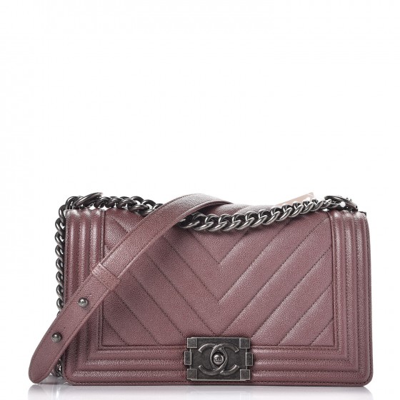 CHANEL Metallic Caviar Chevron Quilted Medium Boy Flap Dark