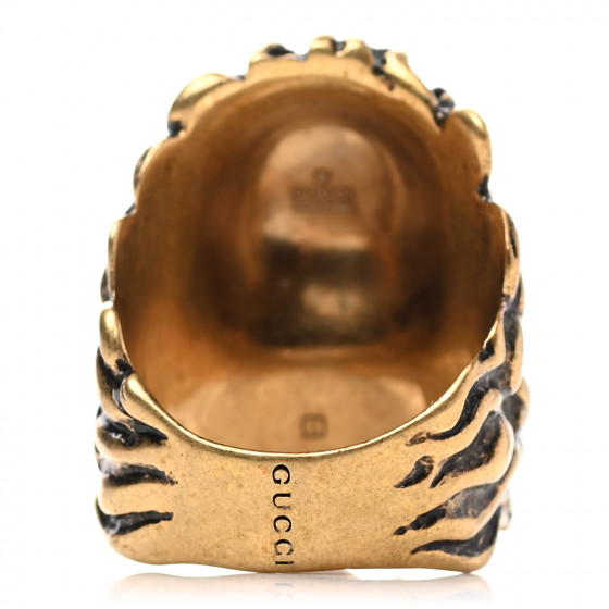 GUCCI Metal Crystal Lion Head Ring 58 8.25 Aged Gold 949418