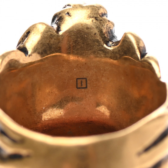 GUCCI Metal Crystal Lion Head Ring 58 8.25 Aged Gold 949418