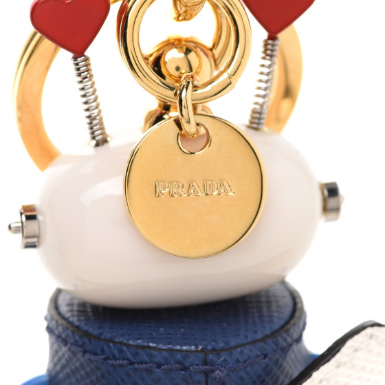 PRADA Saffiano Cupid Robot Trick Keychain Bright Blue White