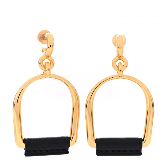 HERMES Swift Heritage Equestre Etrier Earrings Black 949464