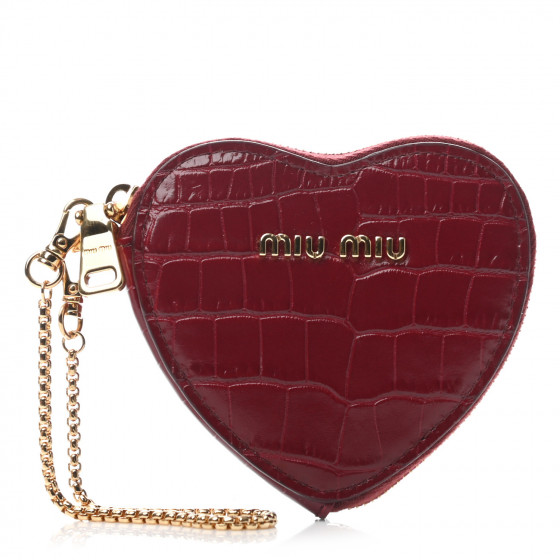 MIU MIU Calfskin Crocodile Embossed Heart Coin Pouch Rubino