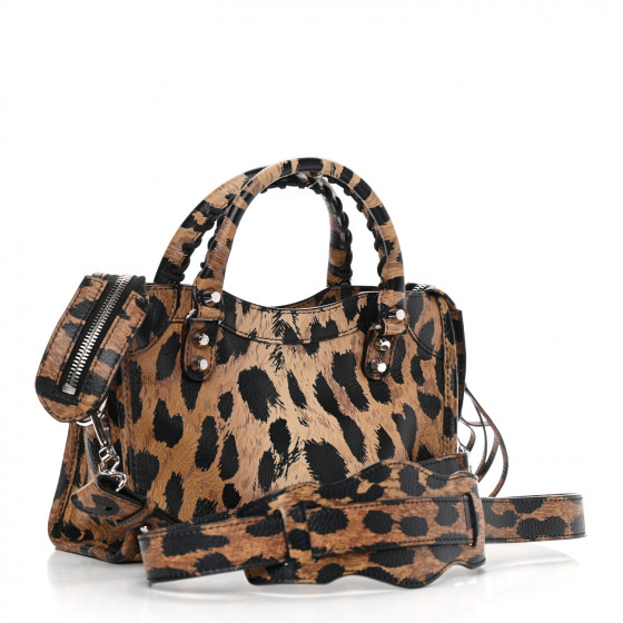 送料込 BALENCIAGA Crush Medium Chain Bag With Leopard Print BALENCIAGA Smooth Calfskin Leopard Print Classic Silver