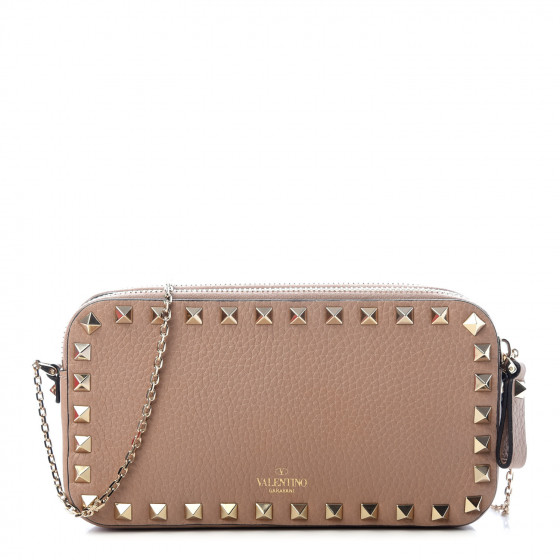 VALENTINO GARAVANI Pebbled Calfskin Rockstud Double Zip