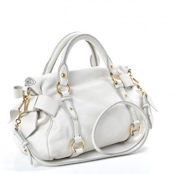 バッグ miumiu vitello lux ribbon 2way bag white MIU MIU Vitello Bow Bag White 533216 | FASHIONPHILE