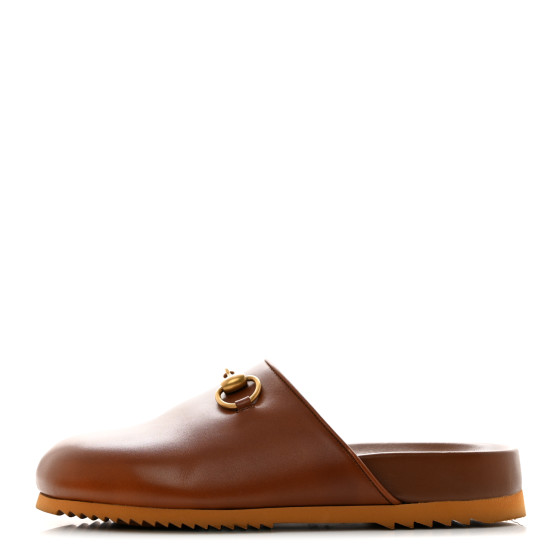 GUCCI Jakarta Calfskin Womens Horsebit Slippers 36.5 Brown