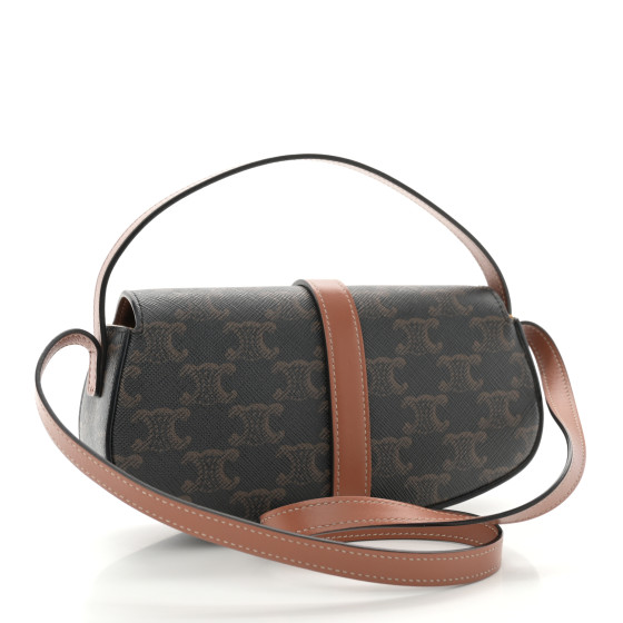CELINE Triomphe Canvas Calfskin Tabou Clutch on Strap Tan