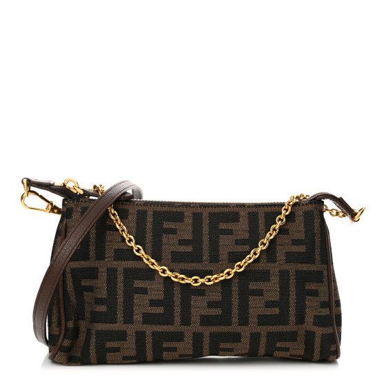 FENDI Zucca Vitello Elite Mini Pouch Crossbody Tobacco