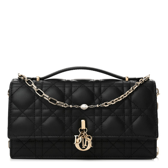 CHRISTIAN DIOR Lambskin Lady Dior Top Handle Clutch Black