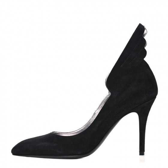 HERMES Suede Goatskin Victoire 90 Pumps 35 Black