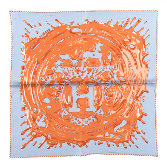 HERMES Silk Peinture Fraiche Scarf 45 Bleu Ciel Abricot