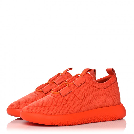 HERMES Mesh Technical Canvas Womens Team Sneakers 37 Orange