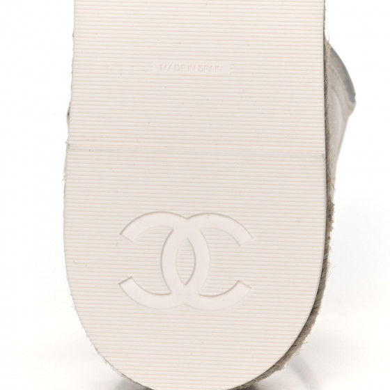 CHANEL Lambskin Cap Toe CC Espadrille Sandals 37 White Black