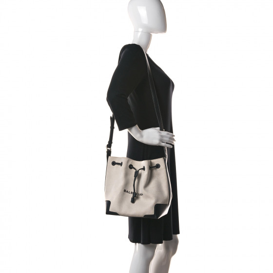 BALENCIAGA Cotton Canvas Calfskin Bucket Bag Black 983547