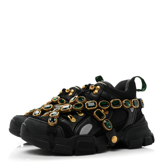 sususu37tfブラック36 GUCCI X SEGA Mesh Suede Calfskin Removable Crystals Mens