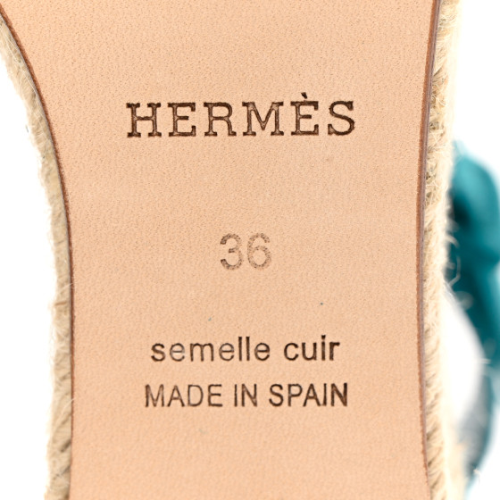 ヴィンテージ 訳アリ HERMES スパッツ レギンス 36  フランス製 HERMES Suede Goatskin Elda Espadrille Wedge Sandals 36 Vert