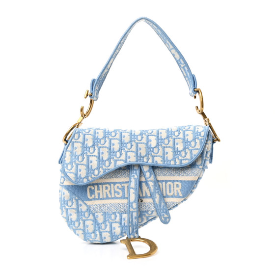 ハンドバッグ Dior | Essentials Blue Oblique Embroidery SADDLE CHRISTIAN DIOR Oblique Embroidered Saddle Bag Denim Blue