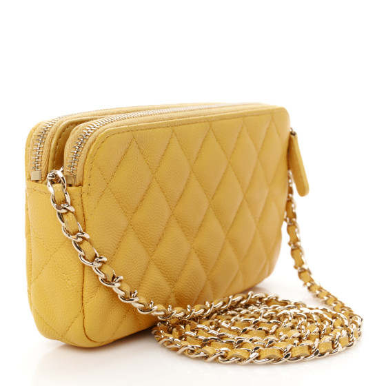 CHANEL Caviar Quilted Small Clutch With Chain Yellow 1644824