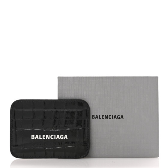 直営店☆BALENCIAGA☆ クロコ型押し CASH CARD & BADGE HOLDER BALENCIAGA Shiny Calfskin Logo Crocodile Embossed Cash