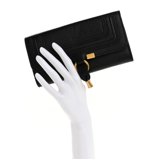 【Chloe】Marcie Trifold Wallet Black Chloé Small Marcie Tri Fold In Grained Leather in Black
