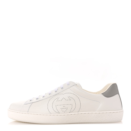 GUCCI Calfskin Interlocking G Perforated Mens Ace Sneakers