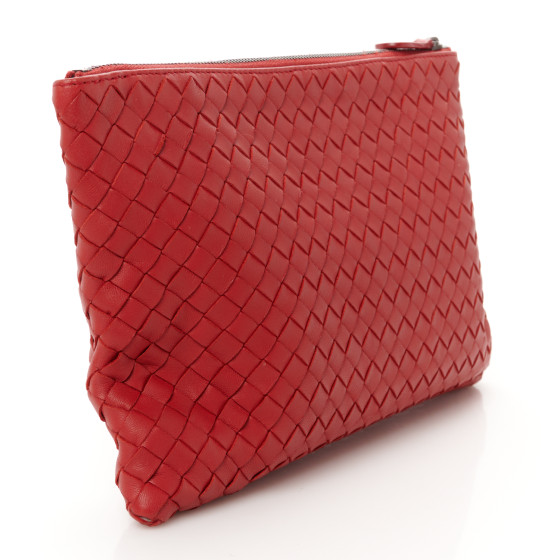 BOTTEGA VENETA Nappa Intrecciato Medium Zip Pouch Fraise