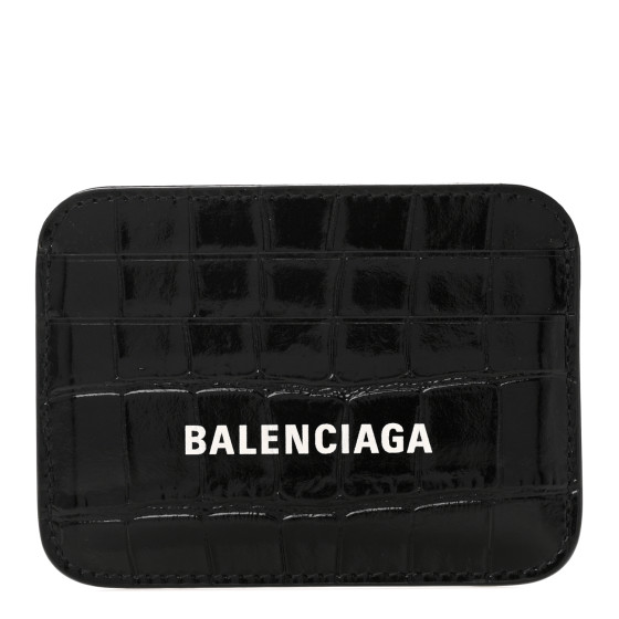 直営店☆BALENCIAGA☆ クロコ型押し CASH CARD & BADGE HOLDER BALENCIAGA Shiny Calfskin Logo Crocodile Embossed Cash
