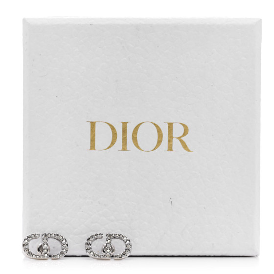 CHRISTIAN DIOR Crystal Petit CD Stud Earrings Silver 1643967
