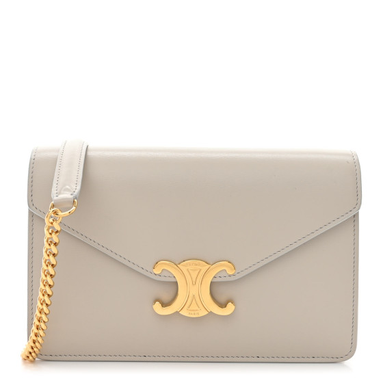 CELINE Shiny Calfskin Triomphe Margo Wallet on Chain Light