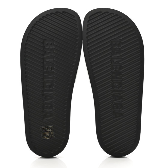 BALENCIAGA Rubber Womens Logo Pool Slide Sandals 38 Black