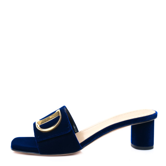 CHRISTIAN DIOR Velvet C'est Dior 50mm Slide Sandals 37 Blue