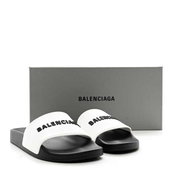 BALENCIAGA Rubber Womens Logo Pool Slide Sandals 38 Black