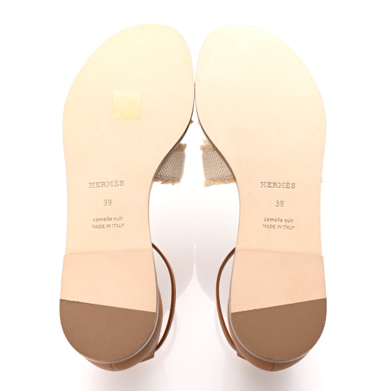 HERMES - ayao HERMES Linen Canvas Fringed Santorini Sandals 39 Beige