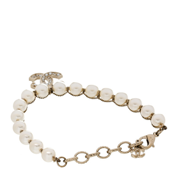 CHANEL Pearl Crystal CC Bracelet Gold 1676569 | FASHIONPHILE