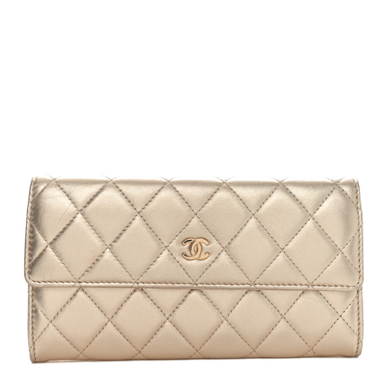 ルメル CHANEL Metallic Lambskin Quilted Large Gusset Flap Wallet