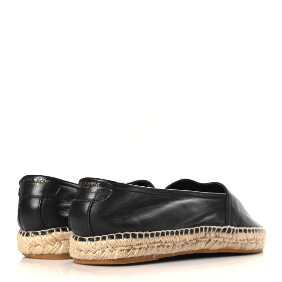 サンダル SAINT LAURENT Black Leather Monogram Espadrilles SAINT LAURENT Lambskin Monogram Espadrilles 37.5 Black