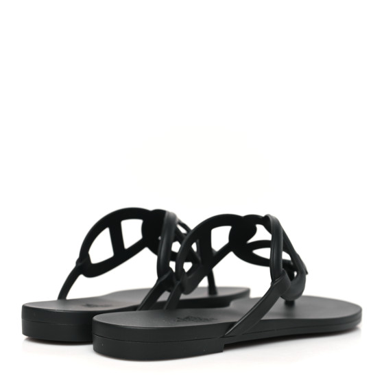 HERMES Rubber Womens Egerie Sandals 36 Black 1681894