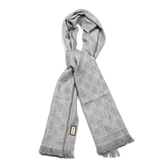 【GUCCI】GG SCARF Gucci - Light Gray GG Jacquard Stud Embellished Wool Scarf