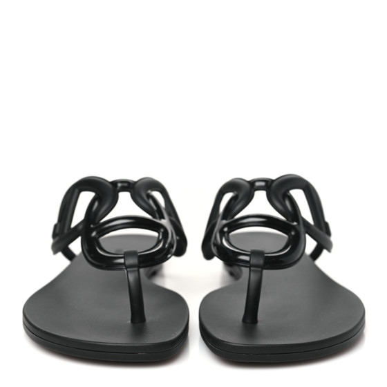 HERMES Rubber Womens Egerie Sandals 36 Black 1681894