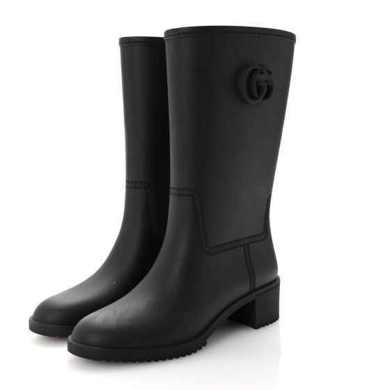GUCCI Rubber Double G Womens Rain Boots 36 Black 1684132