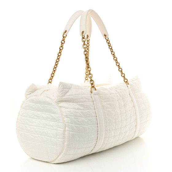 ボストンバッグ Saint Laurent White Fabric Gloria Travel Bag SAINT LAURENT Nylon Gloria Quilted Travel Bag Milky White
