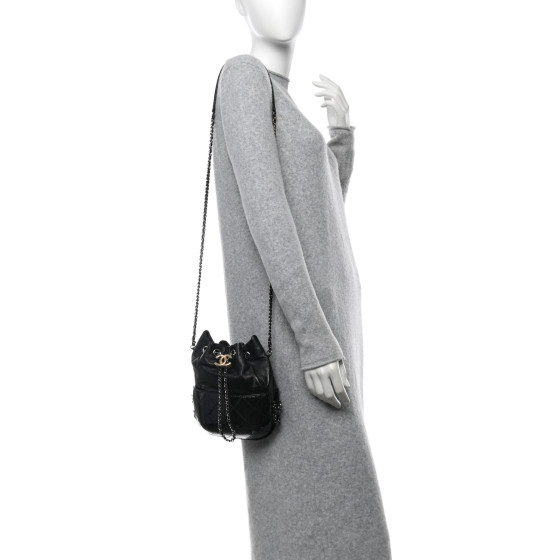 CHANEL Patent Goatskin Quilted Small Gabrielle Bucket Black