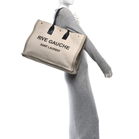 バッグ・カバンその他 Saint Laurent Rive Gauche Tote Bag in Linen And Leather Yves Saint Laurent Natural Linen And Leather Rive Gauche