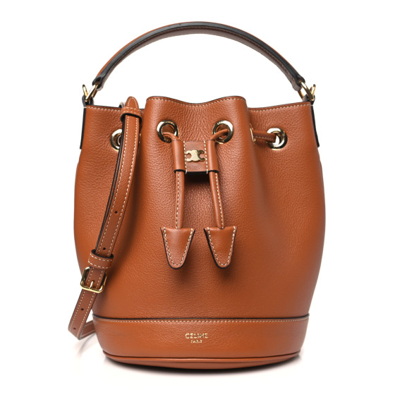 【CELINE】CLARA TEEN BUCKET BAG●121673DPJ04LU CELINE Calfskin Teen Clara Drawstring Bucket Bag Tan 1681920
