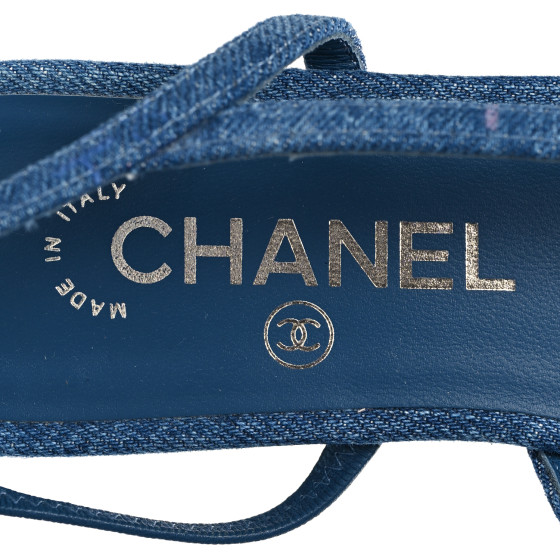 【夏らしく涼しげデザイン♪】CHANEL トップ CHANEL Printed Denim Cap Toe CC Slingback Pumps 38.5 Dark