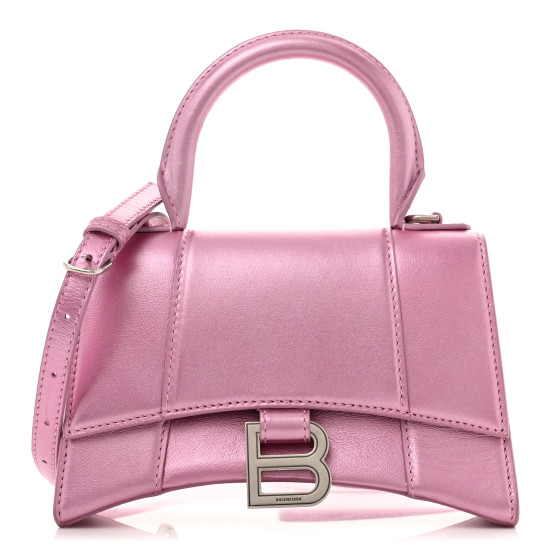 BALENCIAGA Metallic Shiny Calfskin Hourglass Top Handle Bag
